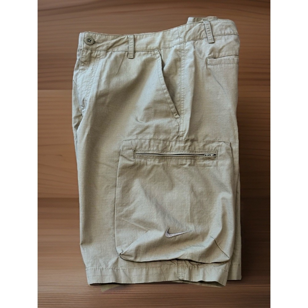 Nike Mens 32 (actual 34) Khaki Ripstop Cargo Shorts Beige Military Swoosh Logo